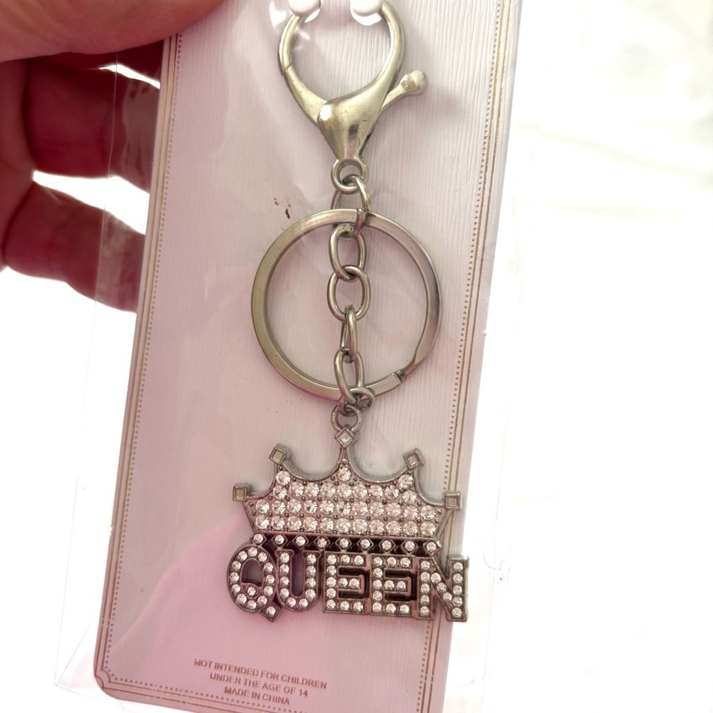Chloe Accessory Purse Charm Keychain Silver Rhinestone Queen NWT